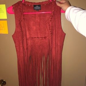 Rustic red fringe vest